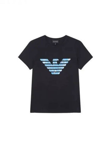 ARMANI 30 9 29 Women s Patterned Eagle Logo T Shirt Dark Navy 270916 - EMPORIO ARMANI - BALAAN 1