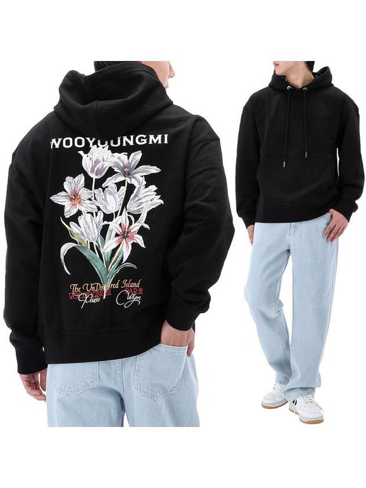 Wooyoungmi Men'S Flower Back Logo Cotton Hooded Black - WOOYOUNGMI - BALAAN 2