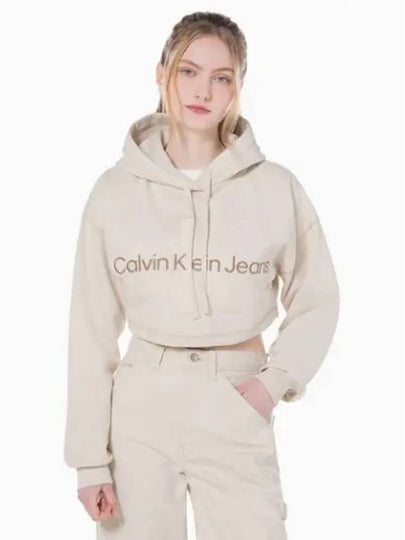 JEANS Women s Ivory Hero Monologo Short Hoodie J222540 YBI - CALVIN KLEIN - BALAAN 2