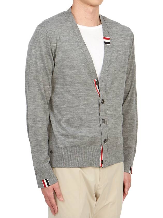 Men's Jersey Stitch V-Neck Cardigan Light Grey - THOM BROWNE - BALAAN 5