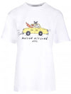 Oly Taxi Fox Print Round Cotton Short Sleeve T-Shirt White - MAISON KITSUNE - BALAAN 1