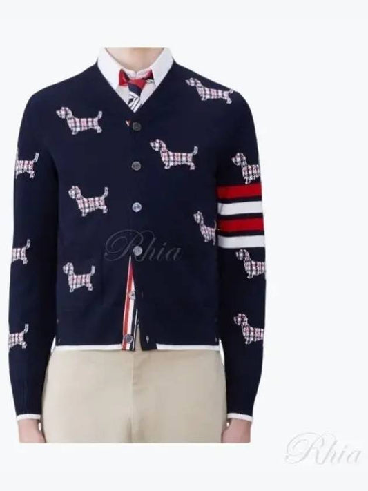 Hector 4 Bar V Neck Wool Cardigan Navy - THOM BROWNE - BALAAN 2