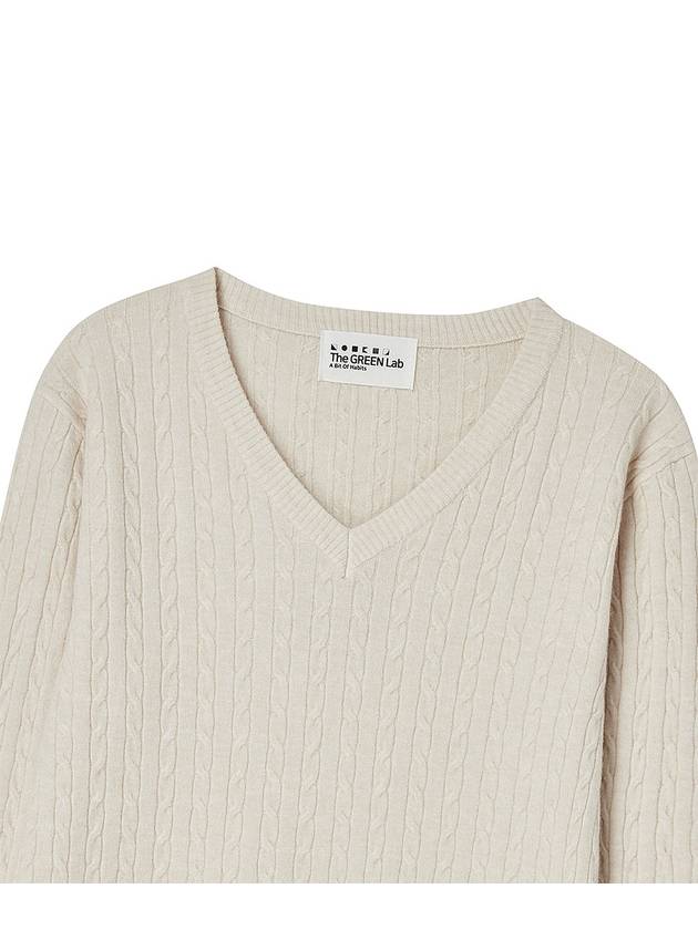 V neck cable knit pullover Oatmeal - THE GREEN LAB - BALAAN 2