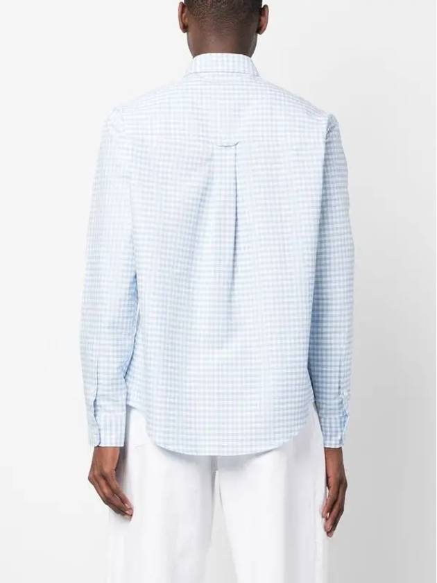 Small Heart Logo Gingham Button Long Sleeves Shirt Sky Blue - AMI - BALAAN 5