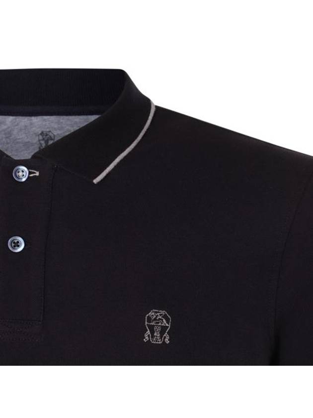 Embroidered Logo Short Sleeve Polo Shirt Navy - BRUNELLO CUCINELLI - BALAAN 4