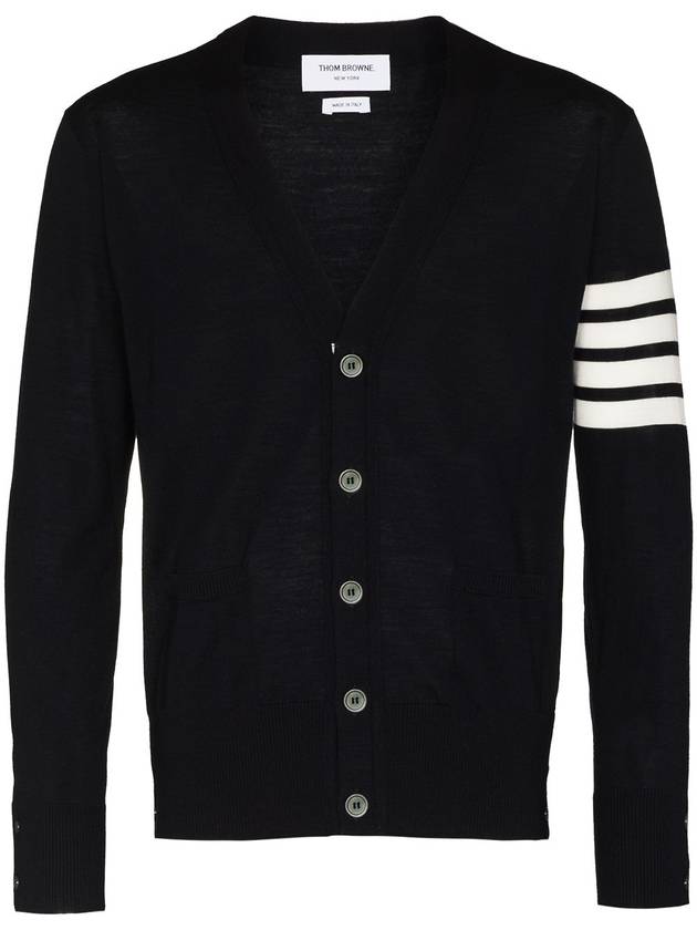 Men's Sustainable Classic Diagonal Wool Cardigan Navy - THOM BROWNE - BALAAN 3