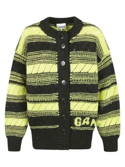 Logo Stripe Pattern Knit Cardigan Black - GANNI - BALAAN 2