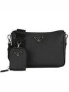 triangle logo leather shoulder bag black - PRADA - BALAAN 3