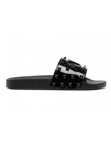 Rockstud V Logo Signature Slippers Black - VALENTINO - BALAAN 1