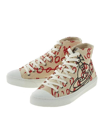 Plimsoll Logo Print Cotton High Top Sneakers Beige - VIVIENNE WESTWOOD - BALAAN 1