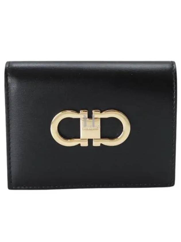 Gancini Compact Half Wallet Black - SALVATORE FERRAGAMO - BALAAN 2