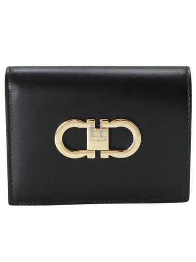 Gancini Compact Half Wallet Black - SALVATORE FERRAGAMO - BALAAN 2