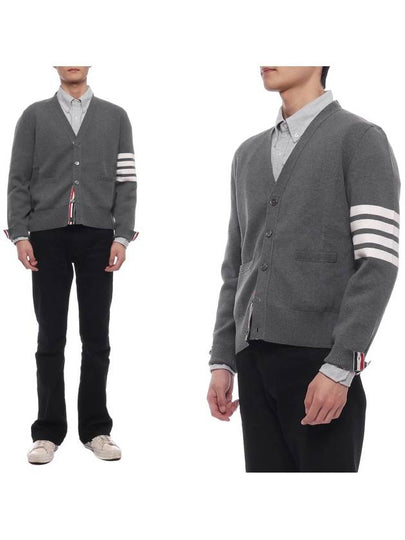 Milano Stitch 4-Bar Cardigan Medium Grey - THOM BROWNE - BALAAN 2