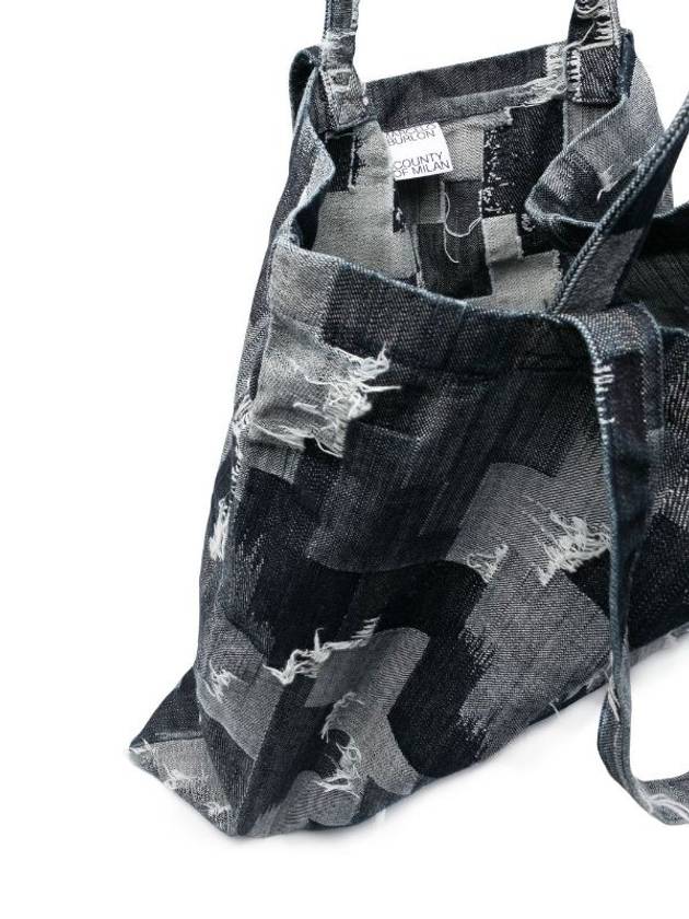 Denim Patchwork Distressed Tote Bag - MARCELO BURLON - BALAAN 7