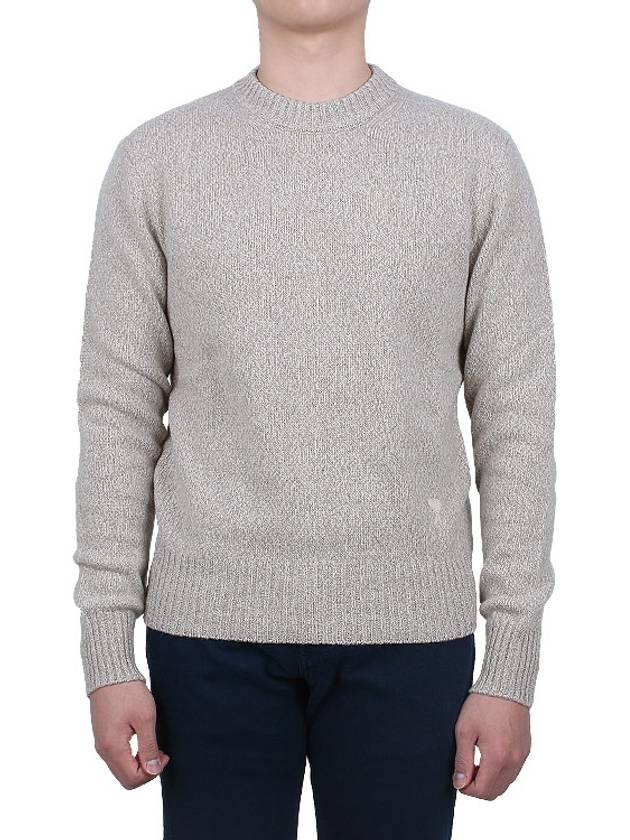 Men's Tonal Cashmere Crew Neck Sweater Champagne - AMI - BALAAN 3