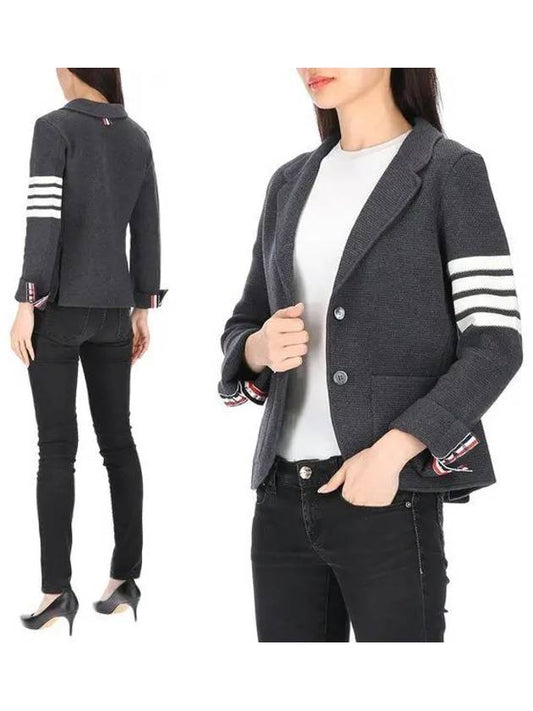 Women's Fine Merino Wool Link Jacket Dark Grey - THOM BROWNE - BALAAN 2