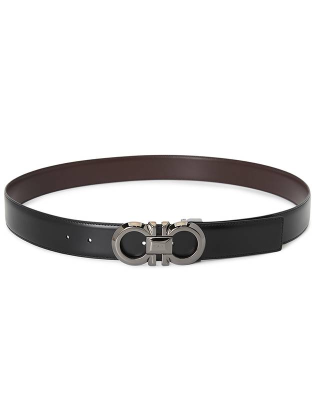 Reversible Adjustable Gancini Leather Belt Black Dark Brown - SALVATORE FERRAGAMO - BALAAN 4