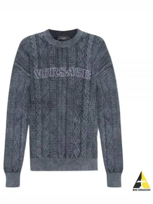 Greca Print Knit Sweater 1009932 1A07271 1B000 Cable - VERSACE - BALAAN 2