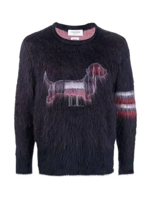 4 Bar Check Hector Jacquard Mohair Knit Top Navy - THOM BROWNE - BALAAN 2