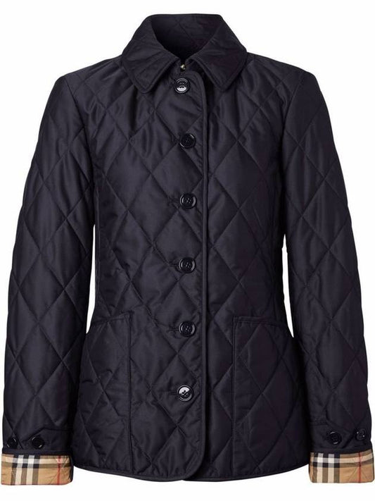 Women's Diamond Quilted Thermoregulated Check Jacket Midnight - BURBERRY - BALAAN 2