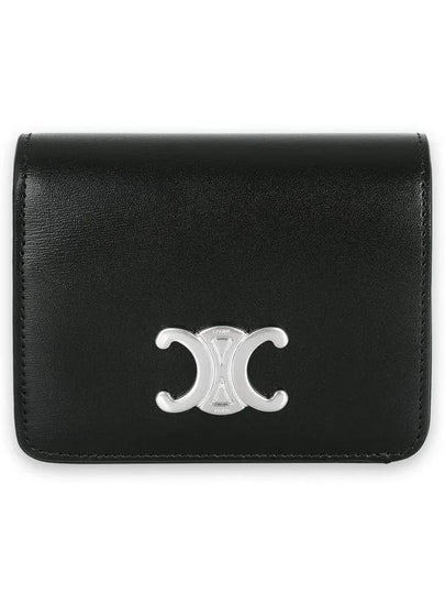 Triomphe Compact Shiny Calfskin Half Wallet Silver Black - CELINE - BALAAN 2