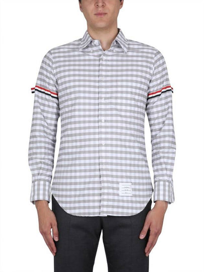 Men's Check Oxford Long Sleeve Shirt Grey - THOM BROWNE - BALAAN 2