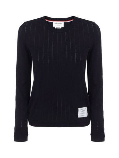 Women's Three Stripes Rib Slim Knit Top Navy - THOM BROWNE - BALAAN 1