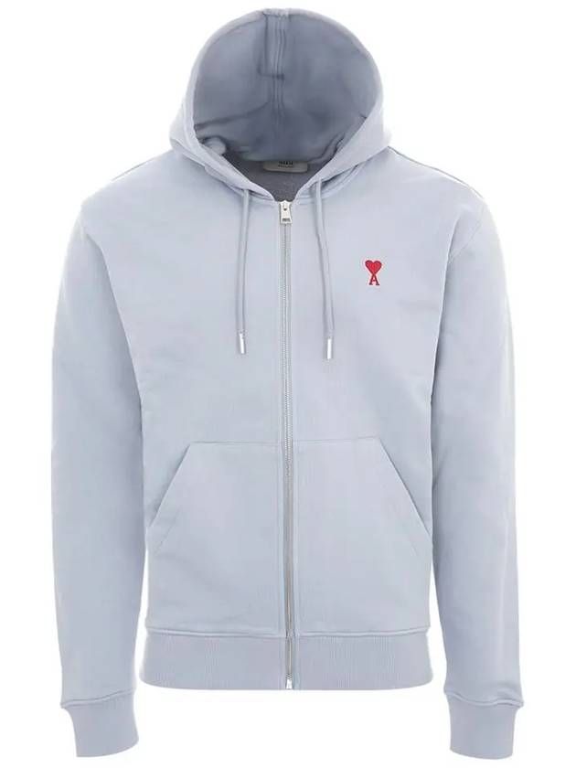 Red Small Heart Logo Cotton Hooded Zip-up Clay Blue - AMI - BALAAN 3