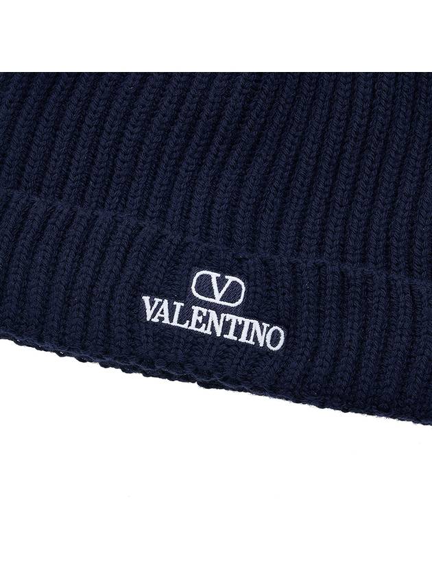 V Logo Beanie Navy - VALENTINO - BALAAN.