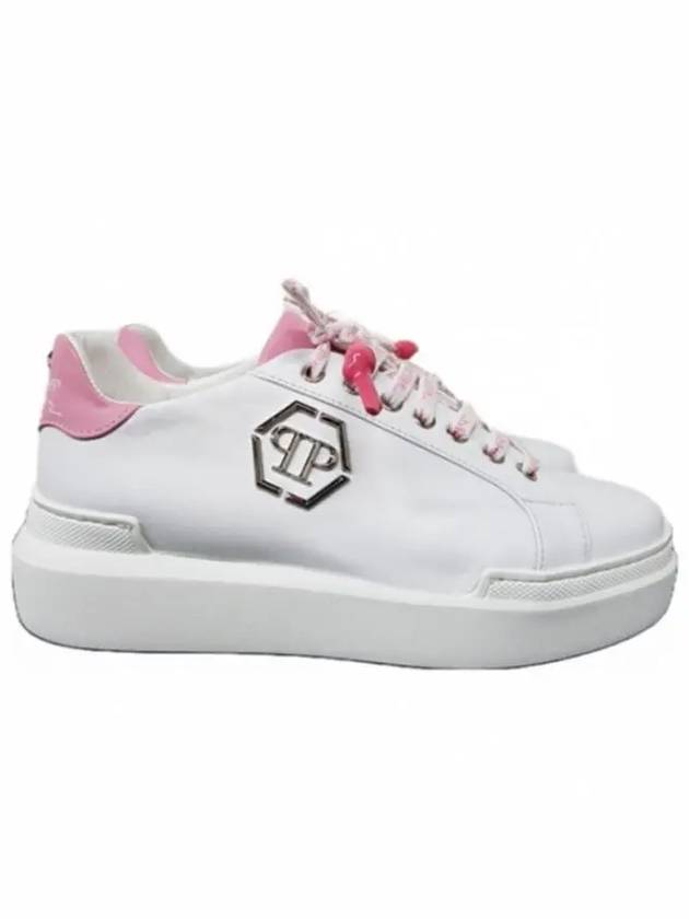 Pink Heel Tab Leather Low Top Sneakers White - PHILIPP PLEIN - BALAAN 1