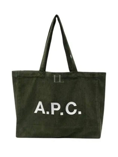 Lou Logo Print Horizontal Corduroy Tote Bag Forest Green - A.P.C. - BALAAN 2