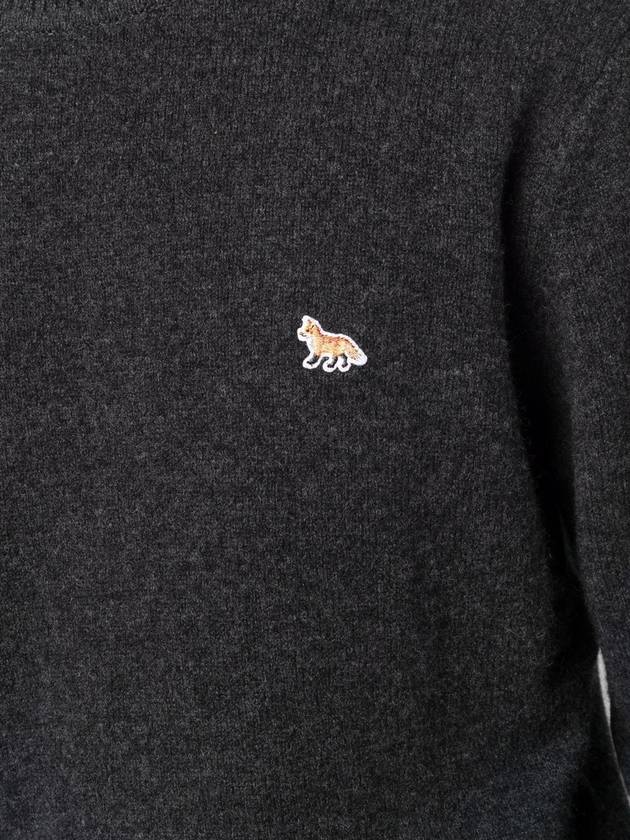 Baby Fox Patch Cosy Round Neck Pullover Wool Knit Top Dark Grey - MAISON KITSUNE - BALAAN 5