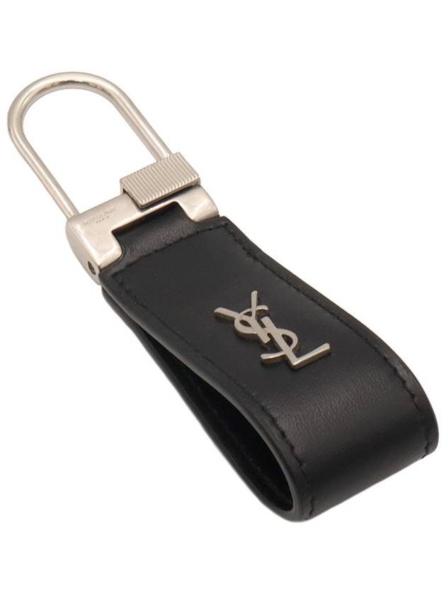 Black calfskin monogram silver mini key ring - SAINT LAURENT - BALAAN 4