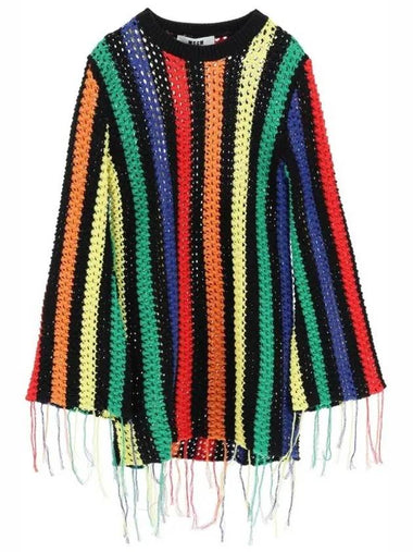 Women's Striped Crochet Fringe Knit Top - MSGM - BALAAN 1