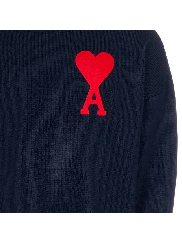 Men's Big Heart Embroidered Logo Knit Top Navy - AMI - BALAAN 5