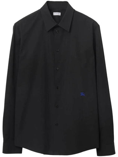 Embroidered Logo Cotton Long Sleeve Shirt Black - BURBERRY - BALAAN 1