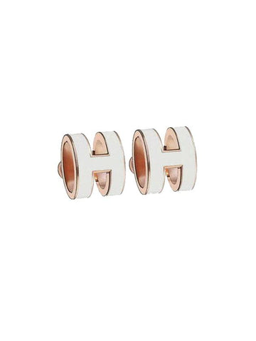 Pop-Ache H Rose Gold Earrings Blanc - HERMES - BALAAN.