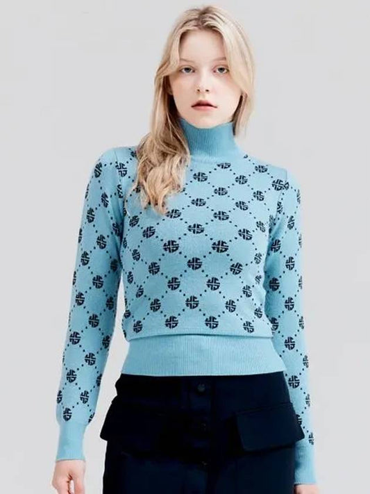 Golf Monogram High Neck Knit Sweater Blue - HENRY STUART - BALAAN 1