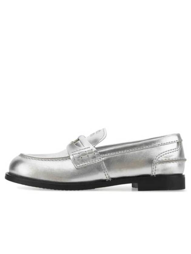 Vintage Effect Leather Penny Loafers Silver - MIU MIU - BALAAN 2