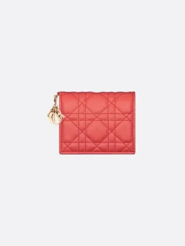 Lady Cannage Small Lambskin Half Wallet Coral - DIOR - BALAAN 1