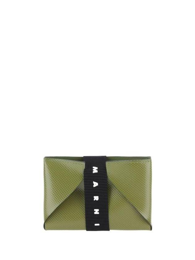 Logo Strap Leather Card Wallet Green - MARNI - BALAAN 2