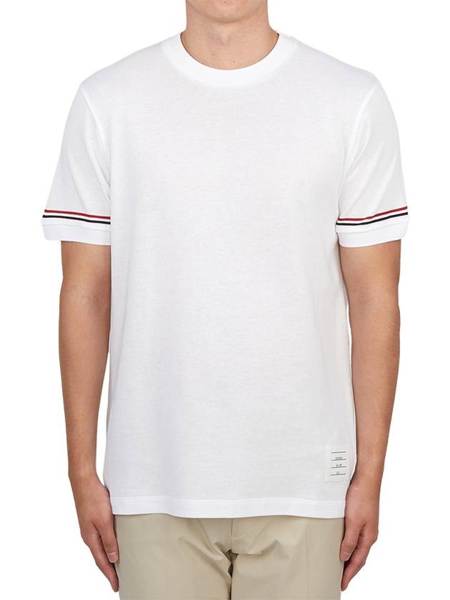 Striped Detail Crew Neck Cotton Short Sleeve T-Shirt White - THOM BROWNE - BALAAN 2