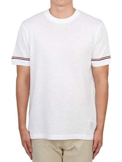 Striped Detail Crew Neck Cotton Short Sleeve T-Shirt White - THOM BROWNE - BALAAN 2