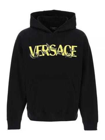 Logo Print Cotton Hoodie Black - VERSACE - BALAAN 1