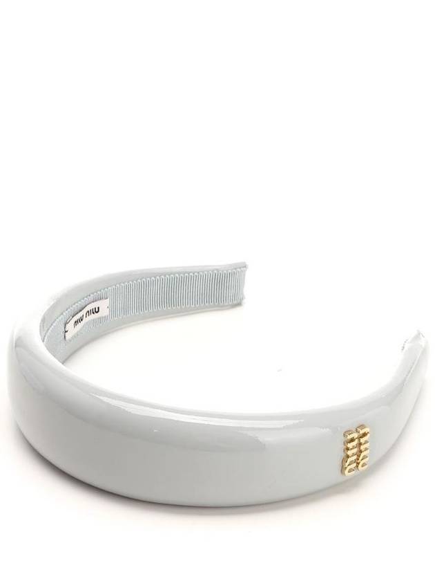 Logo Patent Leather Headband Pearl Grey - MIU MIU - BALAAN 1