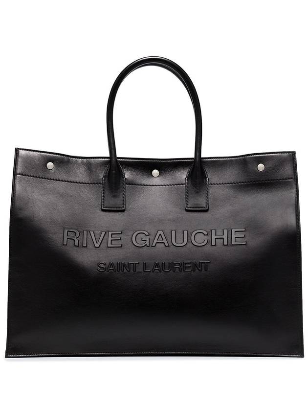 Rive Goshi Logo Leather Tote Bag Black - SAINT LAURENT - BALAAN 1