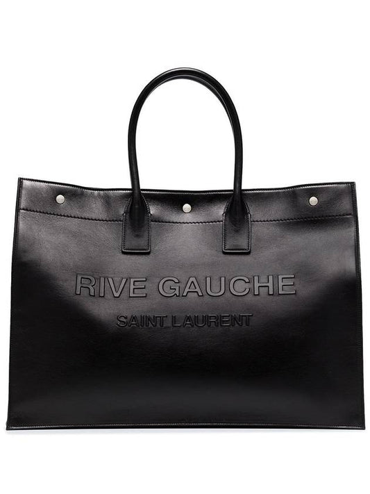 Rive Gauche Logo Leather Tote Bag Black - SAINT LAURENT - BALAAN 1