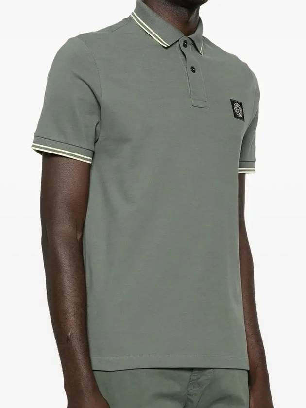 Stretch Cotton Pique Short Sleeve Polo Shirt Dark Green - STONE ISLAND - BALAAN 3