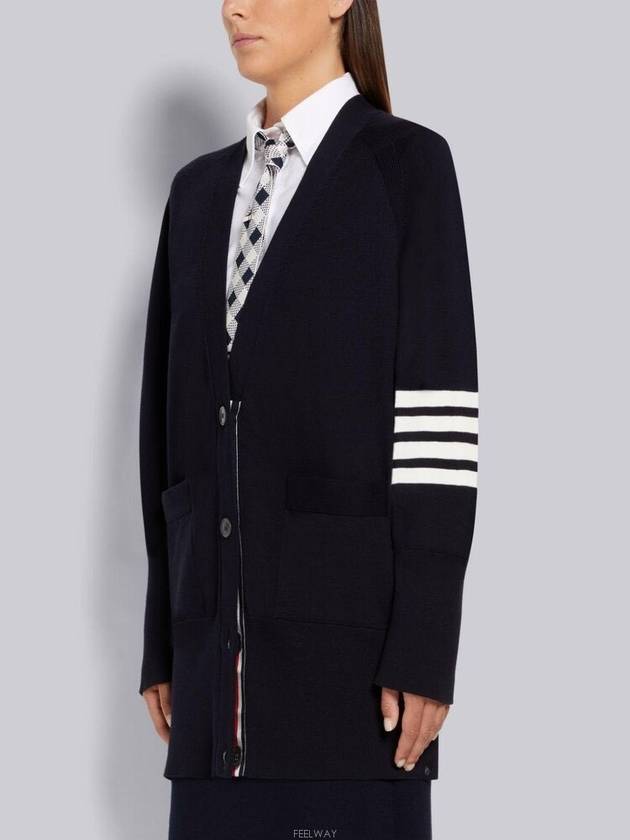 Stitched Cotton 4 Bar Cardigan Navy - THOM BROWNE - BALAAN 3