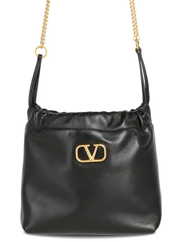 V Logo Drawstring Chain Bucket Bag Black - VALENTINO - BALAAN 1